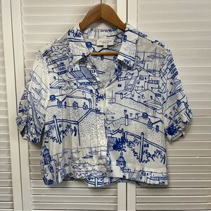 Calypso St. Barth Blue and White Button Down Crop Shirt